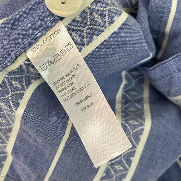 Todd Snyder Blue Jacquard Guayabera Shirt Short Short Sleeve Mens Sz L Striped - Picture 12 of 14